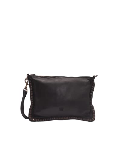 Biba Tasche für Damen aus echtem Leder, Umhängetasche Heritage Portland POR2L, Langen Griff, Reißverschluss, Echte Ziegenhaut, Schwarz Farbe von Biba