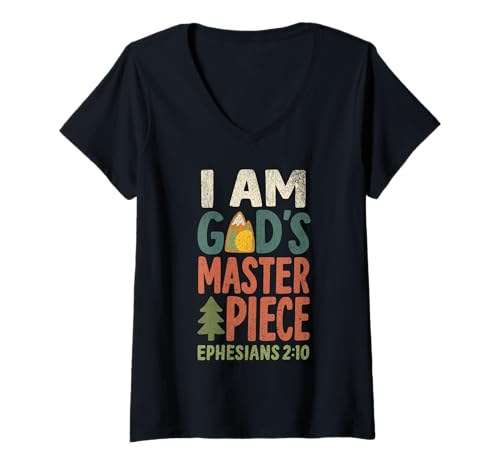 Damen Ich Bin Gottes Meisterwerk Christian Epheser 2:20 T-Shirt mit V-Ausschnitt von Bibelvers Geburtstag