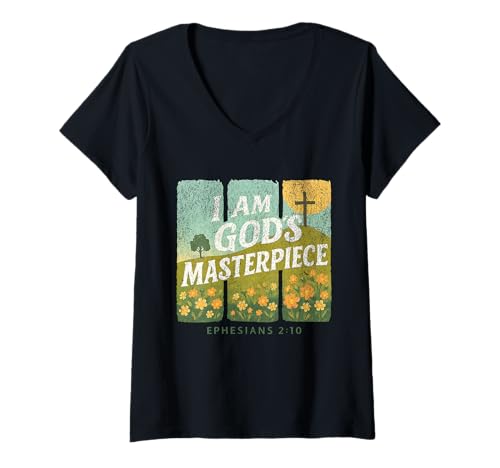 Damen Ich Bin Gottes Meisterwerk Christian Epheser 2:20 T-Shirt mit V-Ausschnitt von Bibelvers Geburtstag