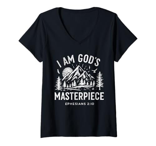 Damen Ich Bin Gottes Meisterwerk Christian Epheser 2:20 T-Shirt mit V-Ausschnitt von Bibelvers Geburtstag