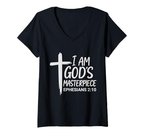 Damen Ich Bin Gottes Meisterwerk Christian Epheser 2:20 T-Shirt mit V-Ausschnitt von Bibelvers Geburtstag