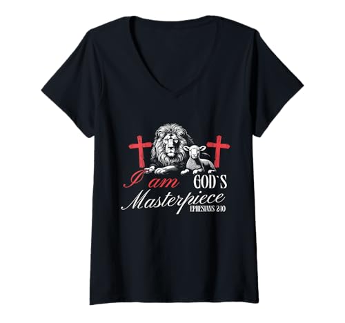 Damen Ich Bin Gottes Meisterwerk Christian Epheser 2:20 T-Shirt mit V-Ausschnitt von Bibelvers Geburtstag