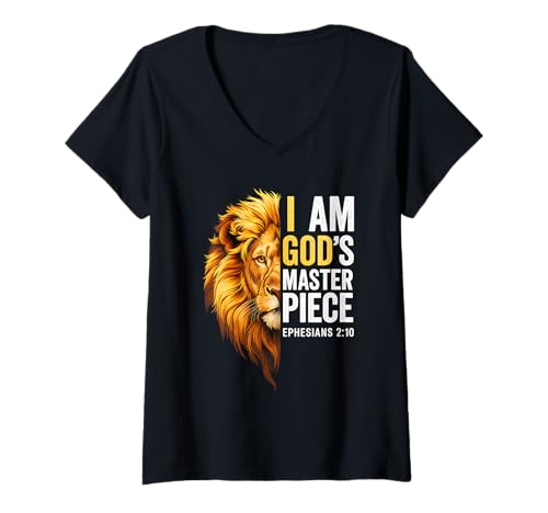 Damen Ich Bin Gottes Meisterwerk Christian Epheser 2:20 T-Shirt mit V-Ausschnitt von Bibelvers Geburtstag
