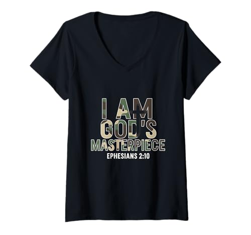 Damen Ich Bin Gottes Meisterwerk Christian Epheser 2:20 T-Shirt mit V-Ausschnitt von Bibelvers Geburtstag