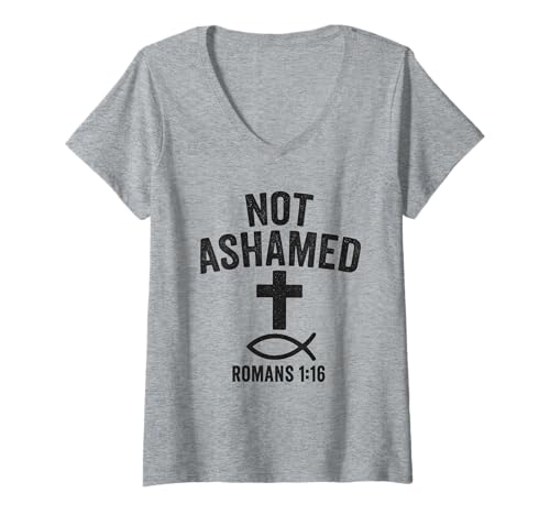Damen Ich schäme Mich Nicht - Christian Bible Gospel Zitat T-Shirt mit V-Ausschnitt von Bibelvers Geschenke & Co.