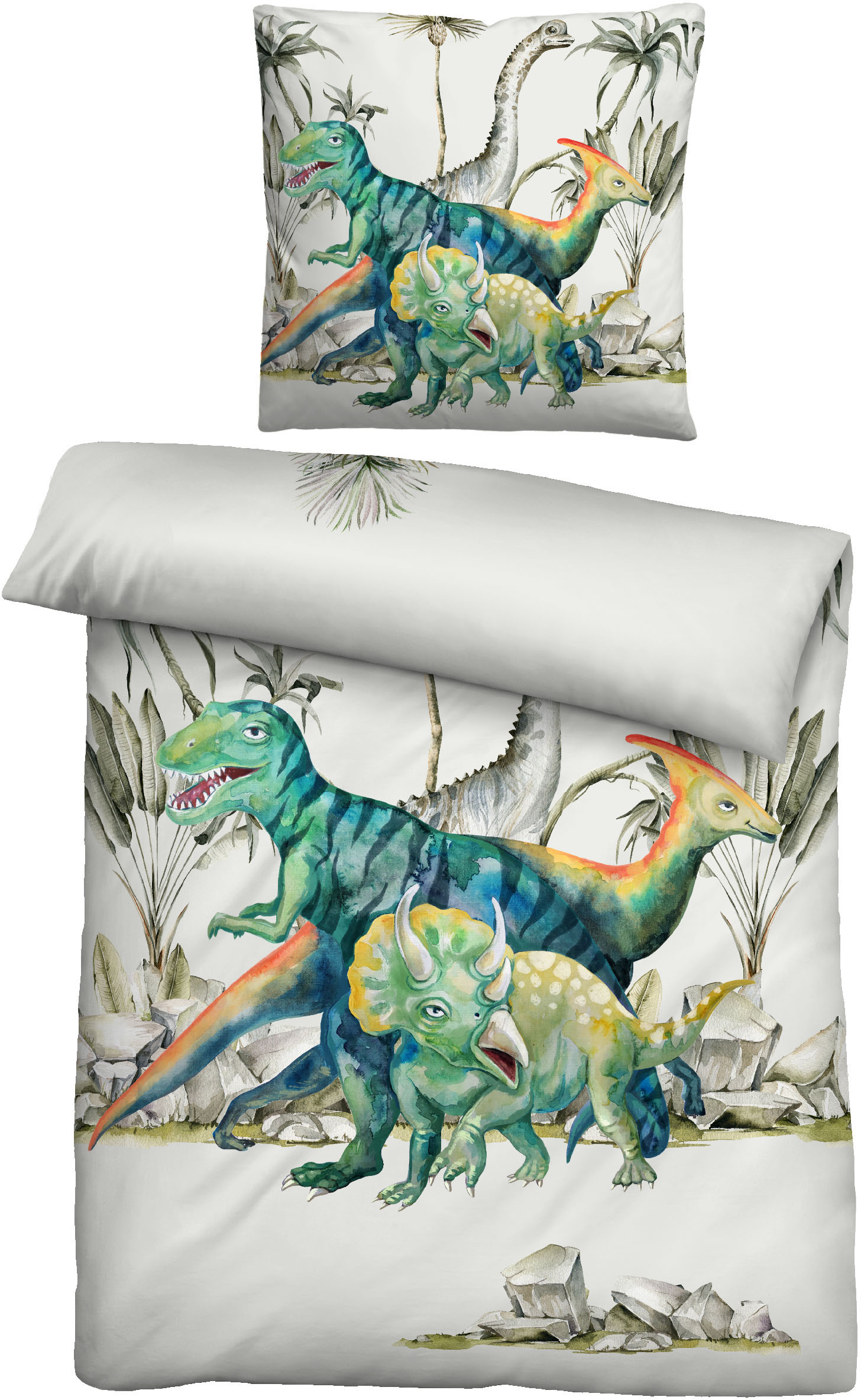 Biberna Kinderbettwäsche "Dinos" 2 Stk. tlg. 135/200+80/80 cm, atmungsaktiv, 100% Baumwolle, Reißverschluss von Biberna