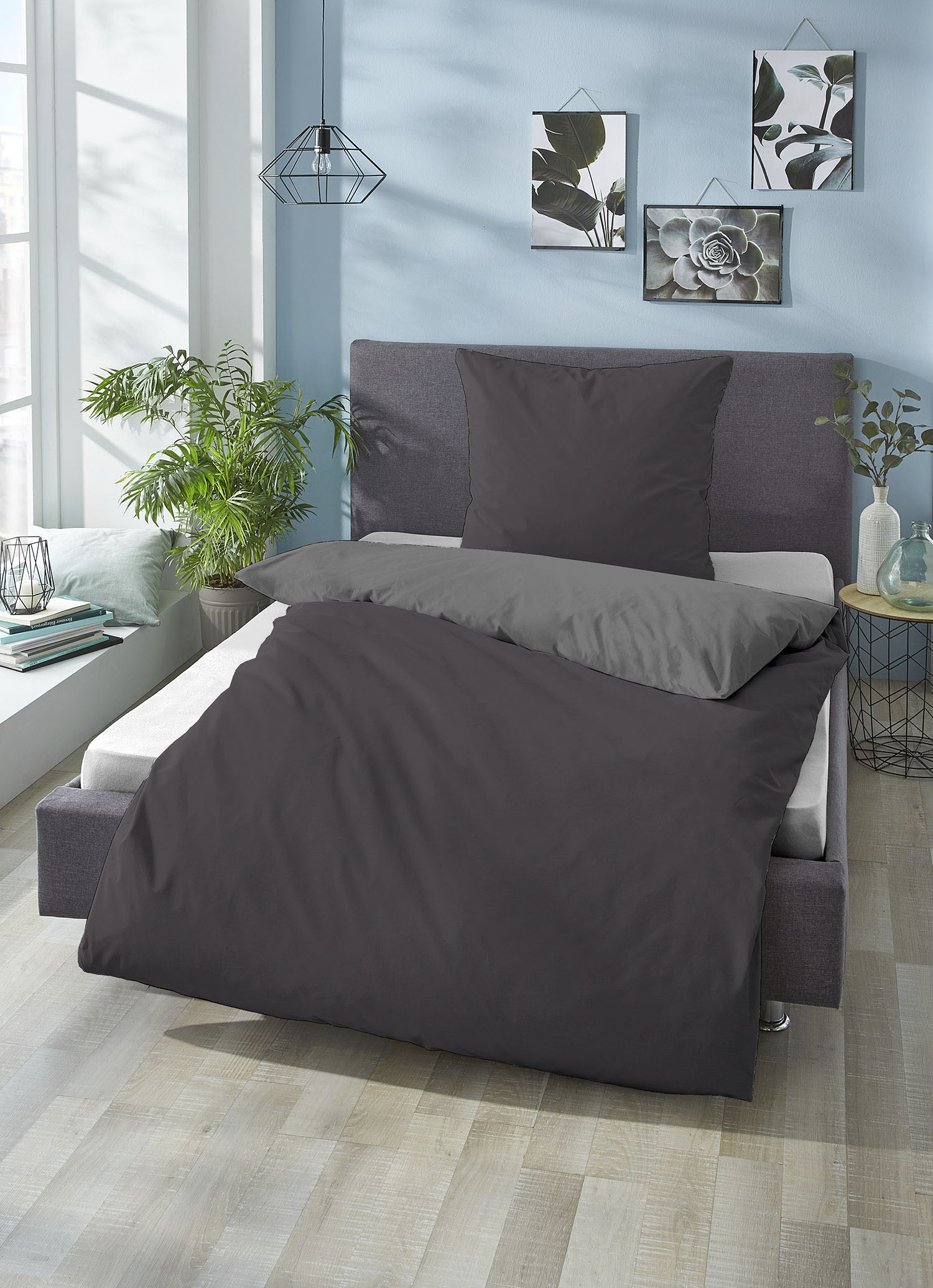 Biberna Wendebettwäsche "Alma in Gr. 135x200, 155x220 oder 200x200 cm" 3 Stk. tlg. Bettwäsche aus Baumwolle, Reißverschluss, Bettwäsche mit Wendeoptik von Biberna