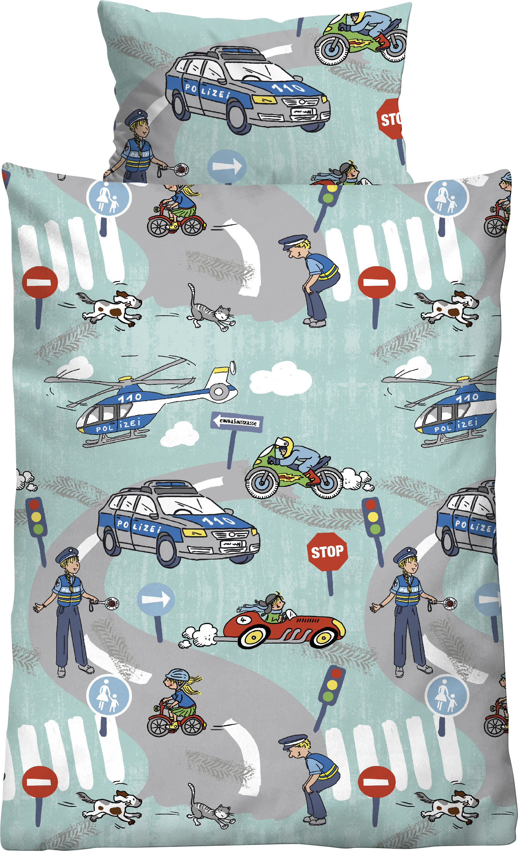 Biberna Kinderbettwäsche "Ela in Gr. 100x135 oder 135x200 cm, für Kinder, Kinderbettwäsche", (2 tlg.), Feinbiber kuschelig warm im Winter, Kinderbettwäsche Polizei, Kinder von Biberna