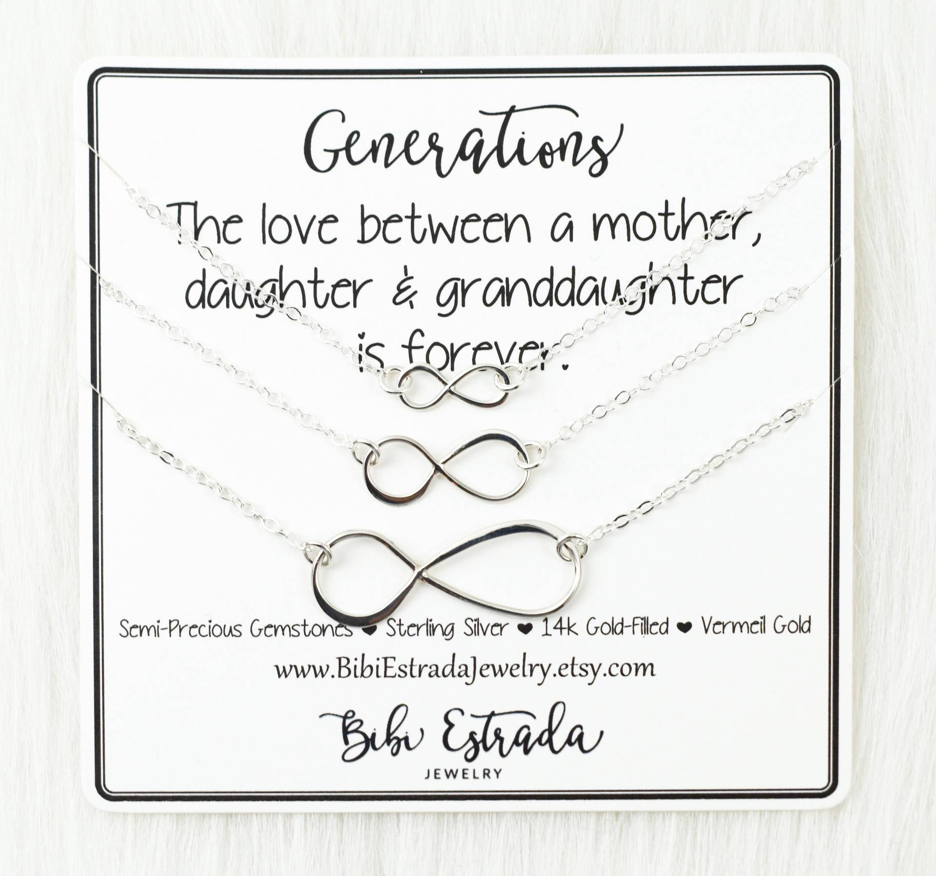 Drei Generationen Infinity-Halsketten-Set Sterlingsilber-Mutter-Tochter-Geschenk Drei Generationen Infinity-Halsketten-Set Sterlingsilber-Mutter-Tochter-Geschenk von BibiEstradaJewelry