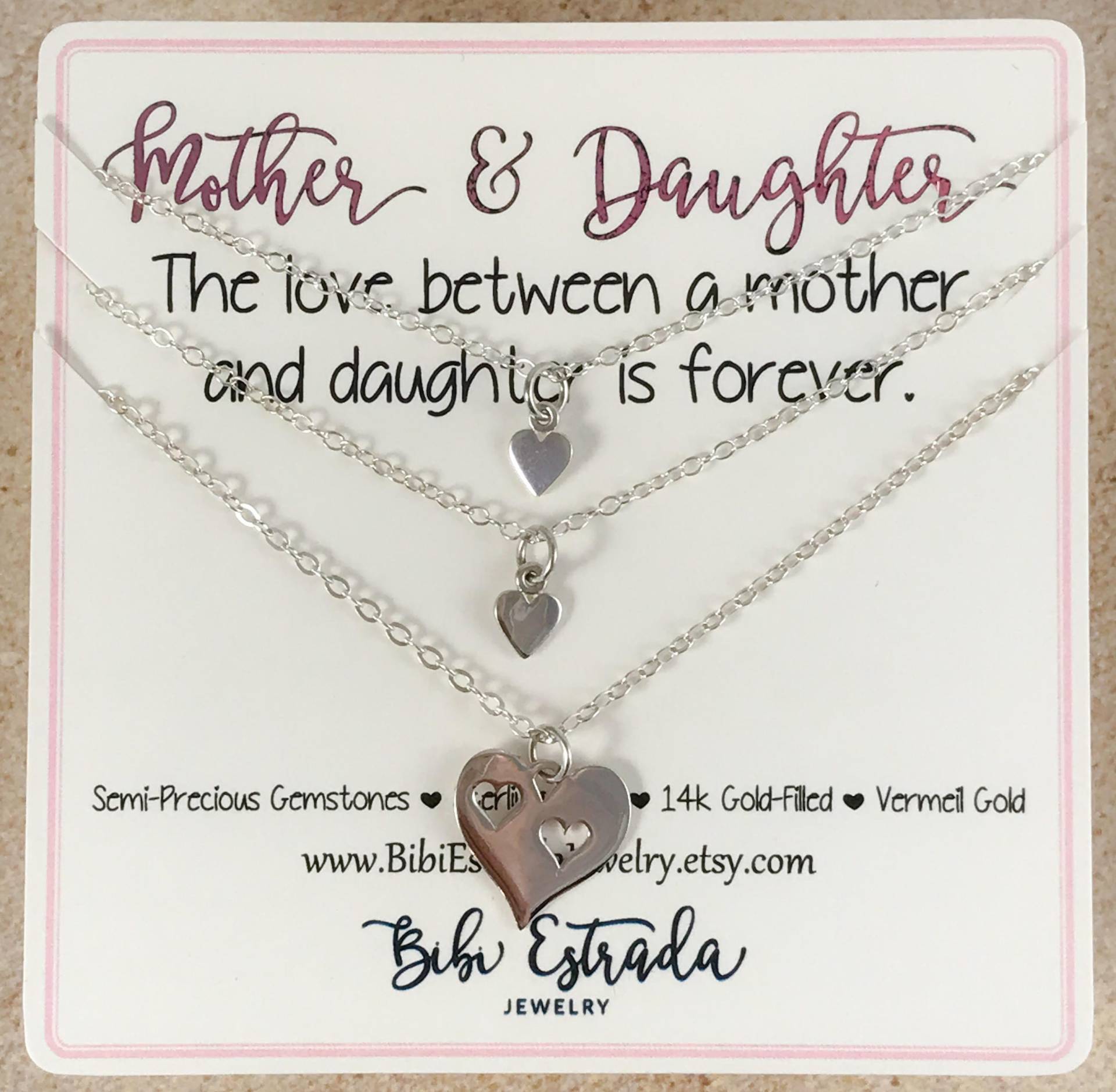 Mutter-Tochter-Halsketten-Set Sterlingsilber-Herzanhänger Mutter-Tochter-Halsketten-Set Sterlingsilber-Herzanhänger von BibiEstradaJewelry