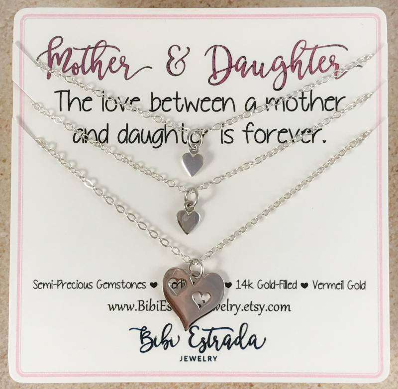 Mutter-Tochter-Halsketten-Set Sterlingsilber-Herzanhänger Mutter-Tochter-Halsketten-Set Sterlingsilber-Herzanhänger von BibiEstradaJewelry