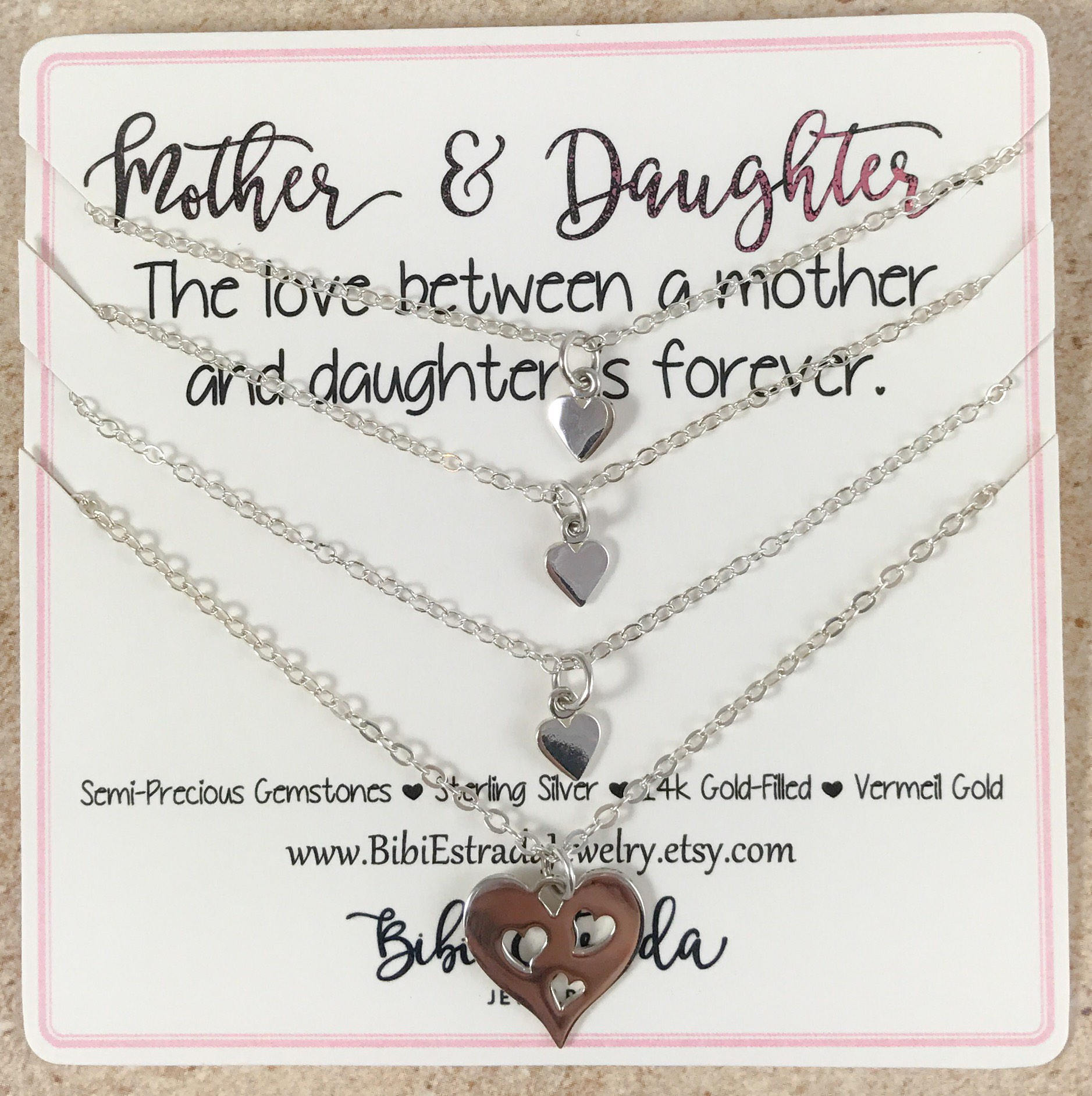 Mutter Tochter Sterling Silber Herz Halskette - 4Er Set Mutter Tochter Sterling Silber Herz Halskette - 4Er Set von BibiEstradaJewelry