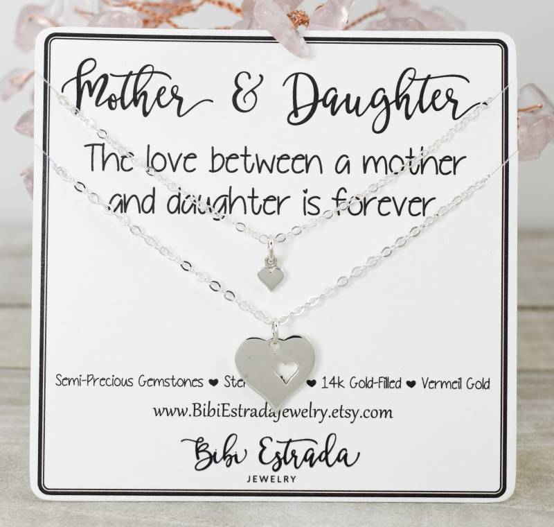 sterling Silber Mutter Tochter Halskette Set Herzanhänger sterling Silber Mutter Tochter Halskette Set Herzanhänger von BibiEstradaJewelry