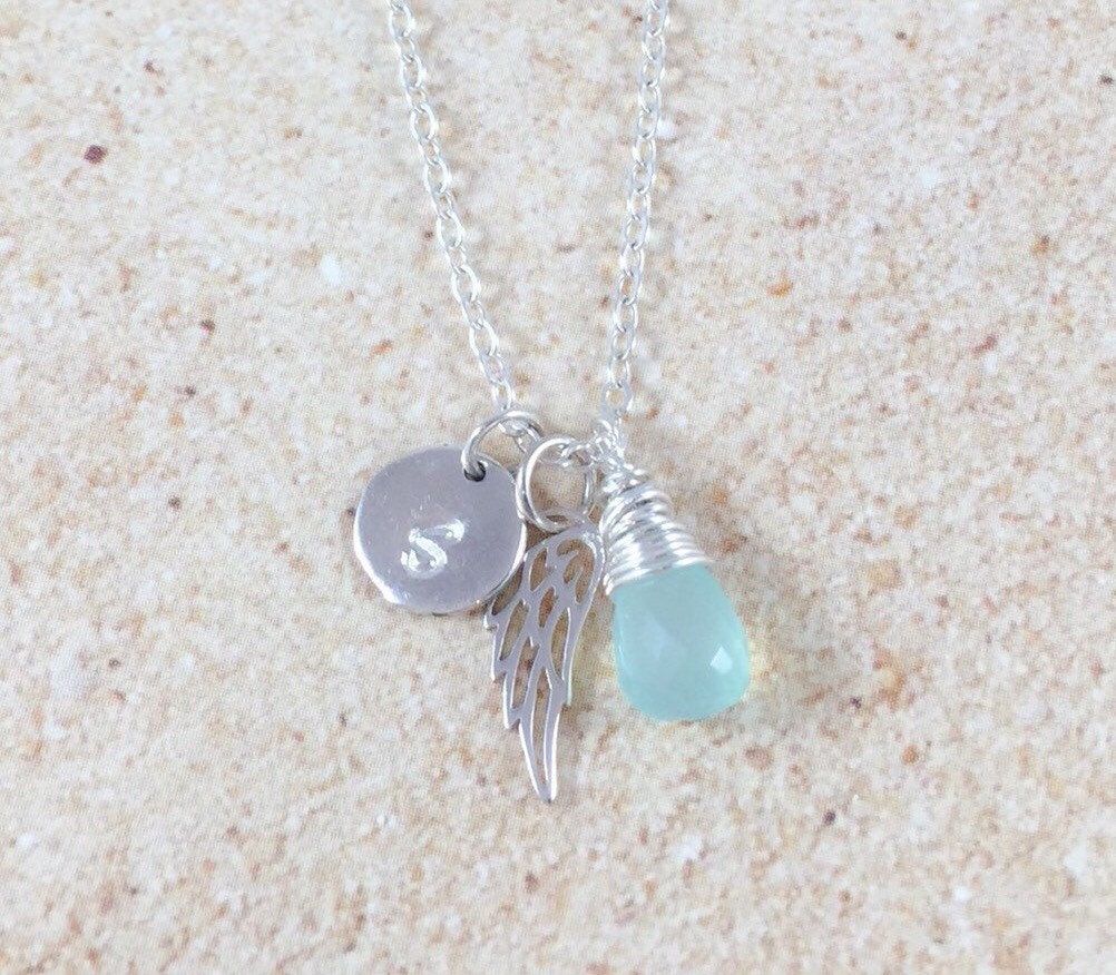 Aqua Chalcedon Engel Flügel Halskette Sterling Silber Schmuck Aqua Chalcedon Engel Flügel Halskette Sterling Silber Schmuck von BibiEstradaJewelry