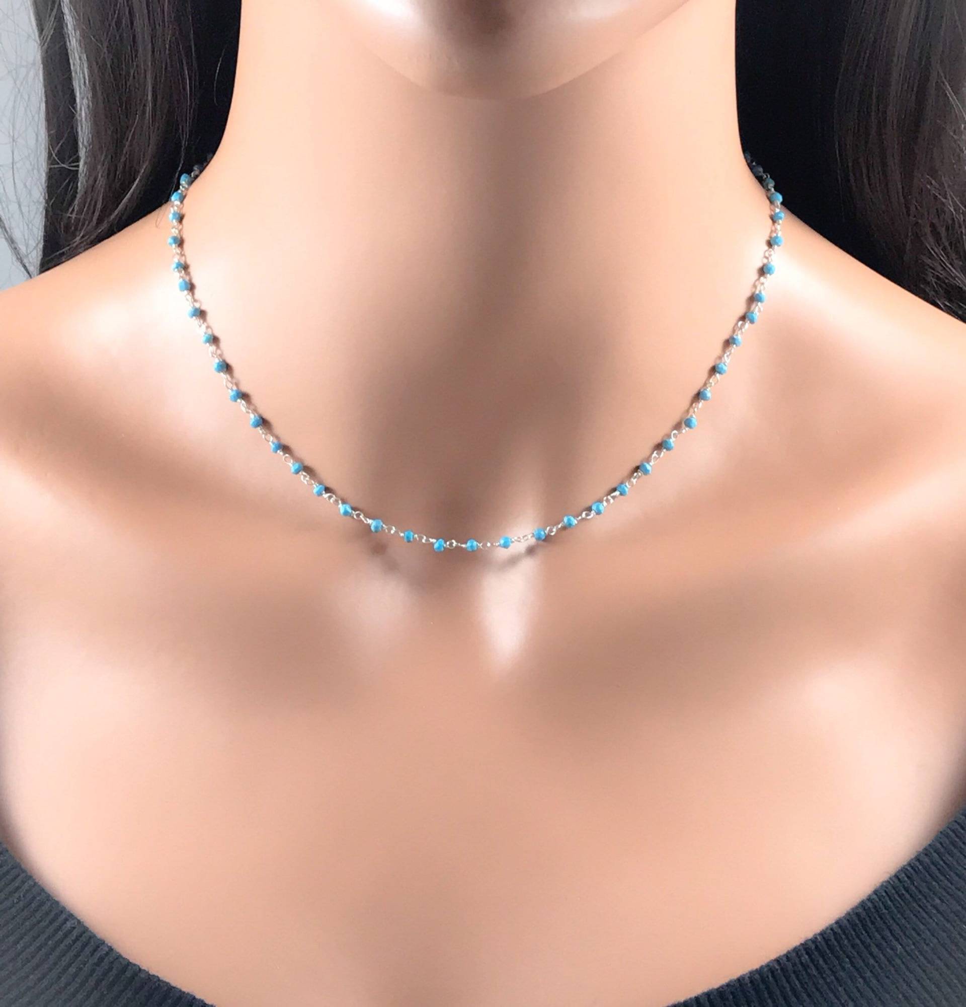 Türkis Rosenkranz Halskette Sterling Silber Edelstein Kette Türkis Rosenkranz Halskette Sterling Silber Edelstein Kette von BibiEstradaJewelry