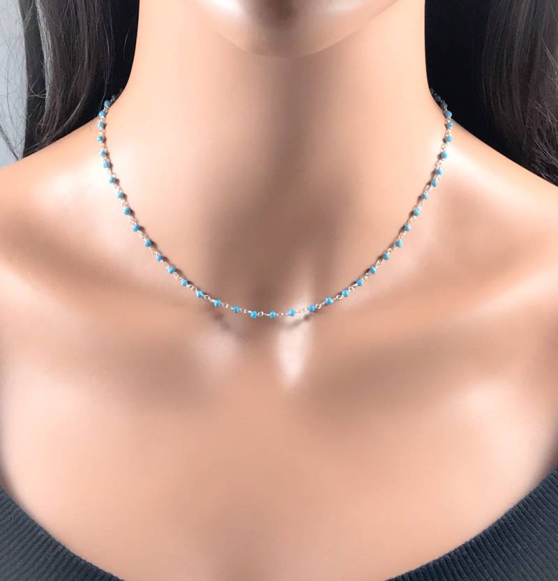 Türkis Rosenkranz Halskette Sterling Silber Edelstein Kette Türkis Rosenkranz Halskette Sterling Silber Edelstein Kette von BibiEstradaJewelry