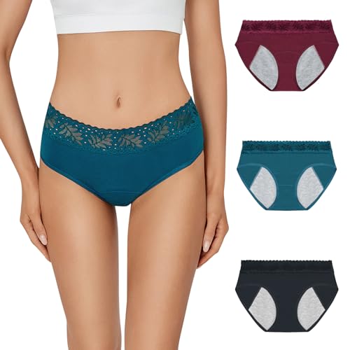 BibiMeow Perioden Unterwäsche Periodenunterschwäsche Starke Blutung Menstruationsunterwäsche Baumwolle Hipster für Damen Postpartum, 3er Pack, L von BibiMeow