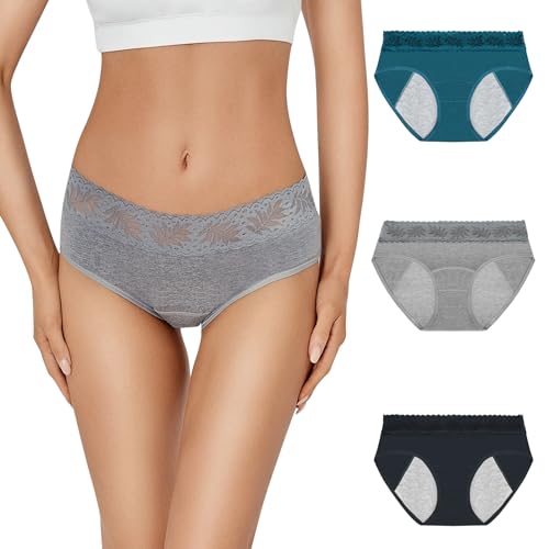 BibiMeow Perioden Unterwäsche Periodenunterschwäsche Starke Blutung Menstruationsunterwäsche Baumwolle Hipster für Damen Postpartum, 3er Pack, XL von BibiMeow