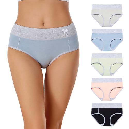 BibiMeow Unterhosen Damen Baumwolle Unterwäsche Frauen Pantys 5er Pack Taillenslip Hohe Taille Slips Mehrpack von BibiMeow