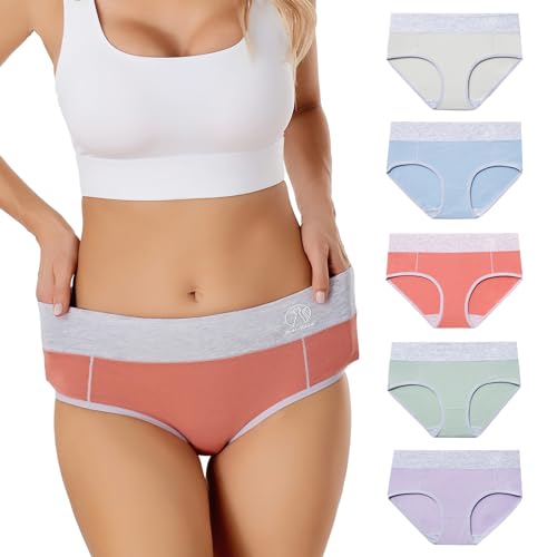 BibiMeow Unterhosen Damen Baumwolle Unterwäsche Frauen Pantys 5er Pack Taillenslip Hohe Taille Slips Mehrpack von BibiMeow