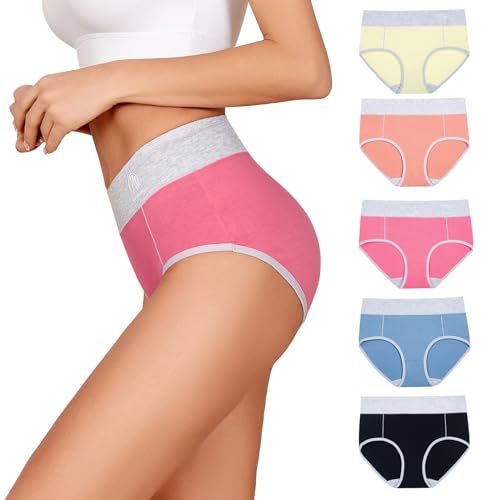 BibiMeow Unterhosen Damen Baumwolle Unterwäsche Frauen Pantys 5er Pack Taillenslip Hohe Taille Slips Mehrpack von BibiMeow