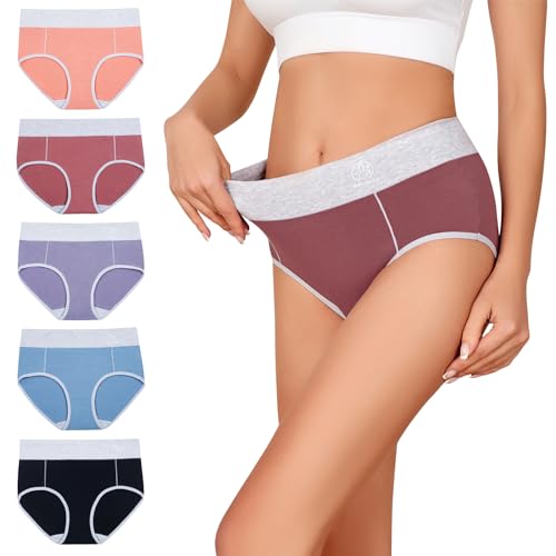 BibiMeow Unterhosen Damen Baumwolle Unterwäsche Frauen Pantys 5er Pack Taillenslip Hohe Taille Slips Mehrpack von BibiMeow