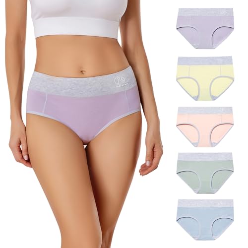 BibiMeow Unterhosen Damen Baumwolle Unterwäsche Frauen Pantys 5er Pack Taillenslip Hohe Taille Slips Mehrpack von BibiMeow