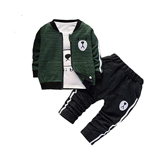 Baby Jungen 3pcs Kleidung Anzug Langarm T-Shirt + Jacke + Hose Neugeborene Casual Sport Kleidung, grün, 86 von Bibicola