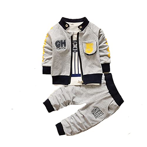 Baby Jungen Bekleidungssets Jacke + T-Shirt + Hose dreiteilig Neugeborene Sportswear Gr. 12-18 Monate, grau von Bibicola