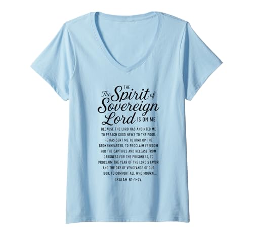 Damen Geist des souveränen Herrn Jesaja 61 Bibelvers Heilige Schrift T-Shirt mit V-Ausschnitt Damen Geist des souveränen Herrn Jesaja 61 Bibelvers Heilige Schrift T-Shirt mit V-Ausschnitt von Bible Amazing Apparel
