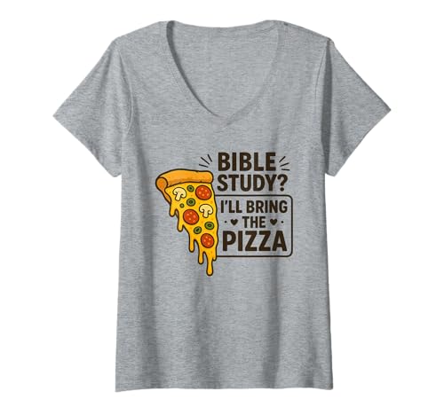 Damen Bibelstudium Pizza Christian Humor Jugend Gruppe Glaube Spaß Witz T-Shirt mit V-Ausschnitt von Bible Study Pizza Christian Humor Pentecostal