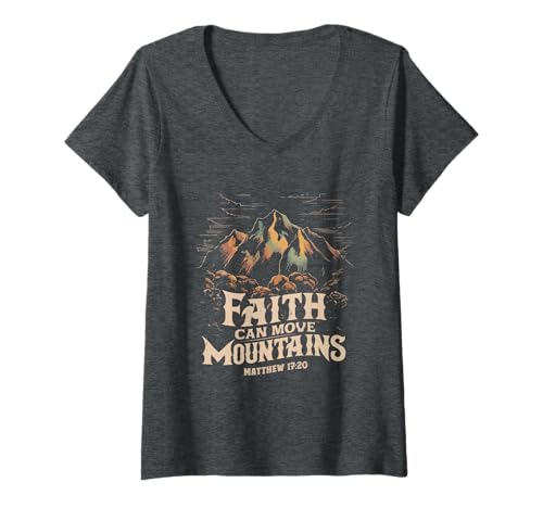 Damen Faith Can Move Mountains T-Shirt Christian Herren Damen Kinder T-Shirt mit V-Ausschnitt von Bible Verse Faith Gifts For Men Women Kids Co.