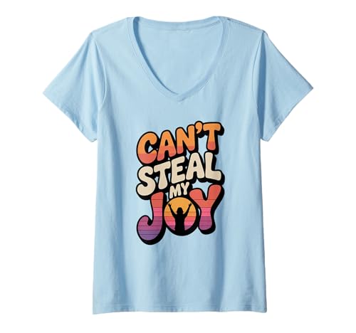 Damen Can't Steal My Joy T-Shirt mit V-Ausschnitt von Bible Verse Shirts