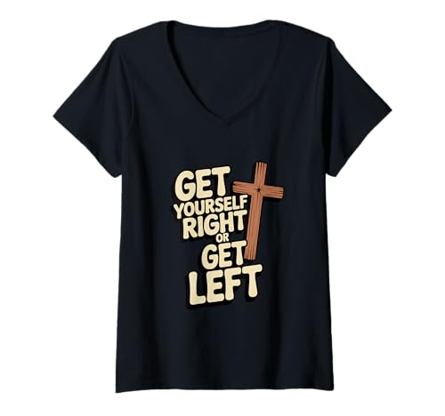 Damen GEH nach rechts oder GEH nach Links/Christian Rapture T-Shirt mit V-Ausschnitt von Bible Verse Shirts