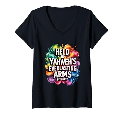 Damen In den ewigen Armen Jahwes gehalten T-Shirt mit V-Ausschnitt von Bible Verse Shirts