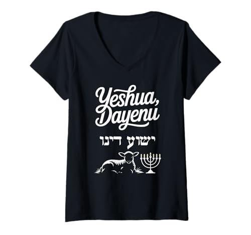 Damen Yeshua, Dayenu Passover It Would Been Enough T-Shirt mit V-Ausschnitt von Bible Verse Shirts