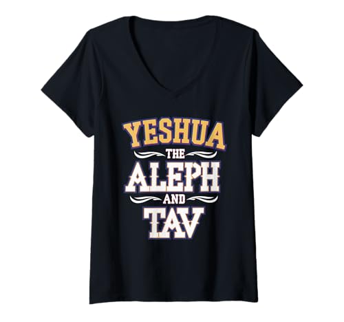 Damen Yeshua The Aleph und Tav T-Shirt mit V-Ausschnitt von Bible Verse Shirts