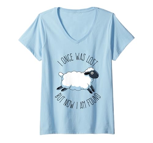 Damen I Once was Lost But Now I Am Found Bibelvers Christian T-Shirt mit V-Ausschnitt von Bible Verse & Chill