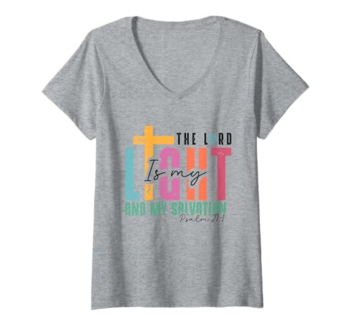 Damen Christlicher Bibelvers The Lord is My Light T-Shirt mit V-Ausschnitt Damen Christlicher Bibelvers The Lord is My Light T-Shirt mit V-Ausschnitt von Bible Verses and Faith