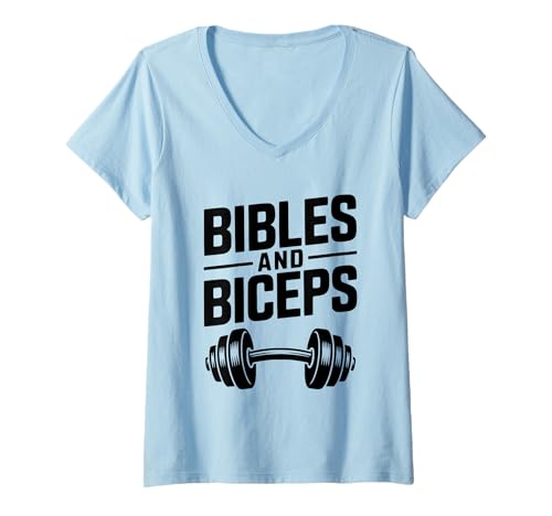Damen Bibeln und Bizeps Faith Fitness Motivational T-Shirt mit V-Ausschnitt von Bibles and Biceps Faith Fitness Motivational