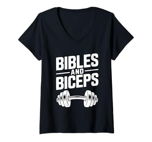 Damen Bibeln und Bizeps Faith Fitness Motivational T-Shirt mit V-Ausschnitt von Bibles and Biceps Faith Fitness Motivational