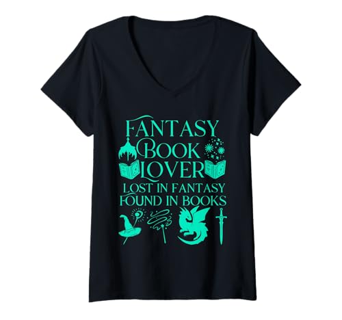 Damen Fantasy Book Lover Dragons and Magic Bibliophile Design T-Shirt mit V-Ausschnitt Damen Fantasy Book Lover Dragons and Magic Bibliophile Design T-Shirt mit V-Ausschnitt von Bibliophile Book Lovers Book Blogger Tees