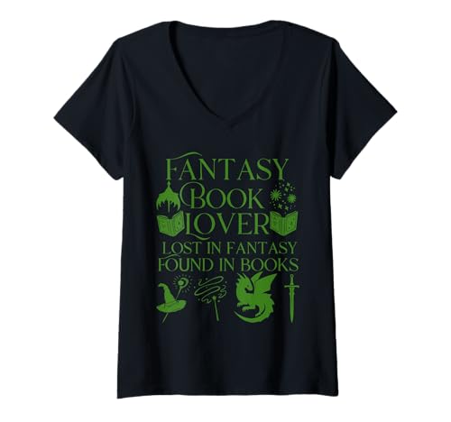 Damen Fantasy Book Lover Dragons and Magic Bibliophile Design T-Shirt mit V-Ausschnitt Damen Fantasy Book Lover Dragons and Magic Bibliophile Design T-Shirt mit V-Ausschnitt von Bibliophile Book Lovers Book Blogger Tees