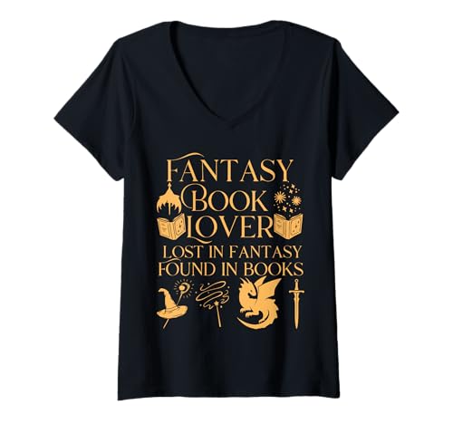 Damen Fantasy Book Lover Dragons and Magic Bibliophile Design T-Shirt mit V-Ausschnitt Damen Fantasy Book Lover Dragons and Magic Bibliophile Design T-Shirt mit V-Ausschnitt von Bibliophile Book Lovers Book Blogger Tees