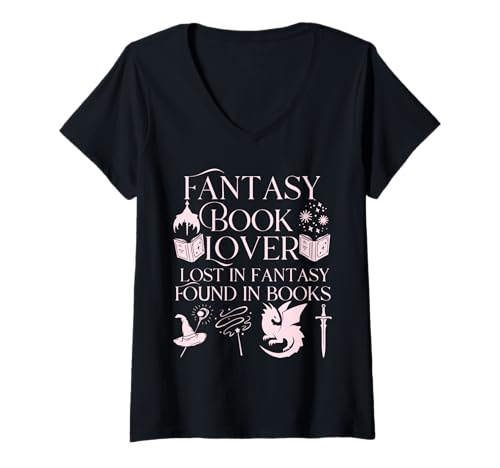 Damen Fantasy Book Lover Dragons and Magic Bibliophile Design T-Shirt mit V-Ausschnitt Damen Fantasy Book Lover Dragons and Magic Bibliophile Design T-Shirt mit V-Ausschnitt von Bibliophile Book Lovers Book Blogger Tees