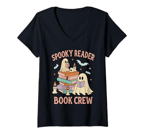 Damen Gruseliges Halloween-T-Shirt für Buchliebhaber T-Shirt mit V-Ausschnitt Damen Gruseliges Halloween-T-Shirt für Buchliebhaber T-Shirt mit V-Ausschnitt von Bibliophile Book Lovers Book Blogger Tees