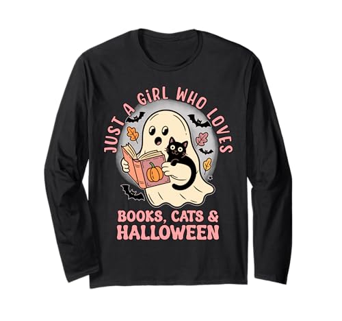 Nur EIN Mädchen, das Bücher und Katzen liebt Halloween-T-Shirt Langarmshirt von Bibliophile Book Lovers Book Blogger Tees