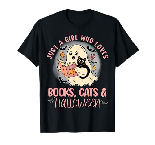 Nur EIN Mädchen, das Bücher und Katzen liebt Halloween-T-Shirt T-Shirt von Bibliophile Book Lovers Book Blogger Tees