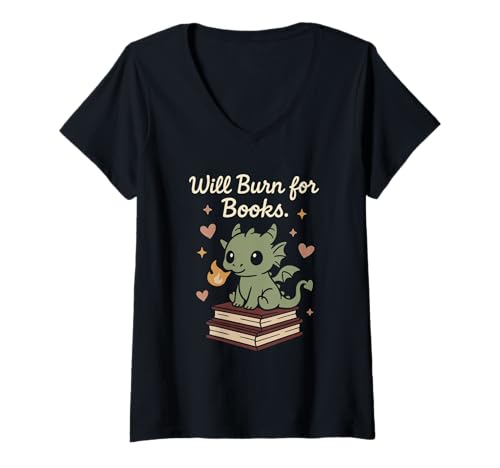Damen Buch Drache Fantasy Reader Cozy Reading Book Lover Dragon T-Shirt mit V-Ausschnitt Damen Buch Drache Fantasy Reader Cozy Reading Book Lover Dragon T-Shirt mit V-Ausschnitt von Bibliophile Fantasy Reading Hoard Library Dragon