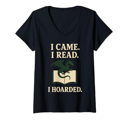 Damen Buch Drache Fantasy Reader Cozy Reading Book Lover Dragon T-Shirt mit V-Ausschnitt von Bibliophile Fantasy Reading Hoard Library Dragon